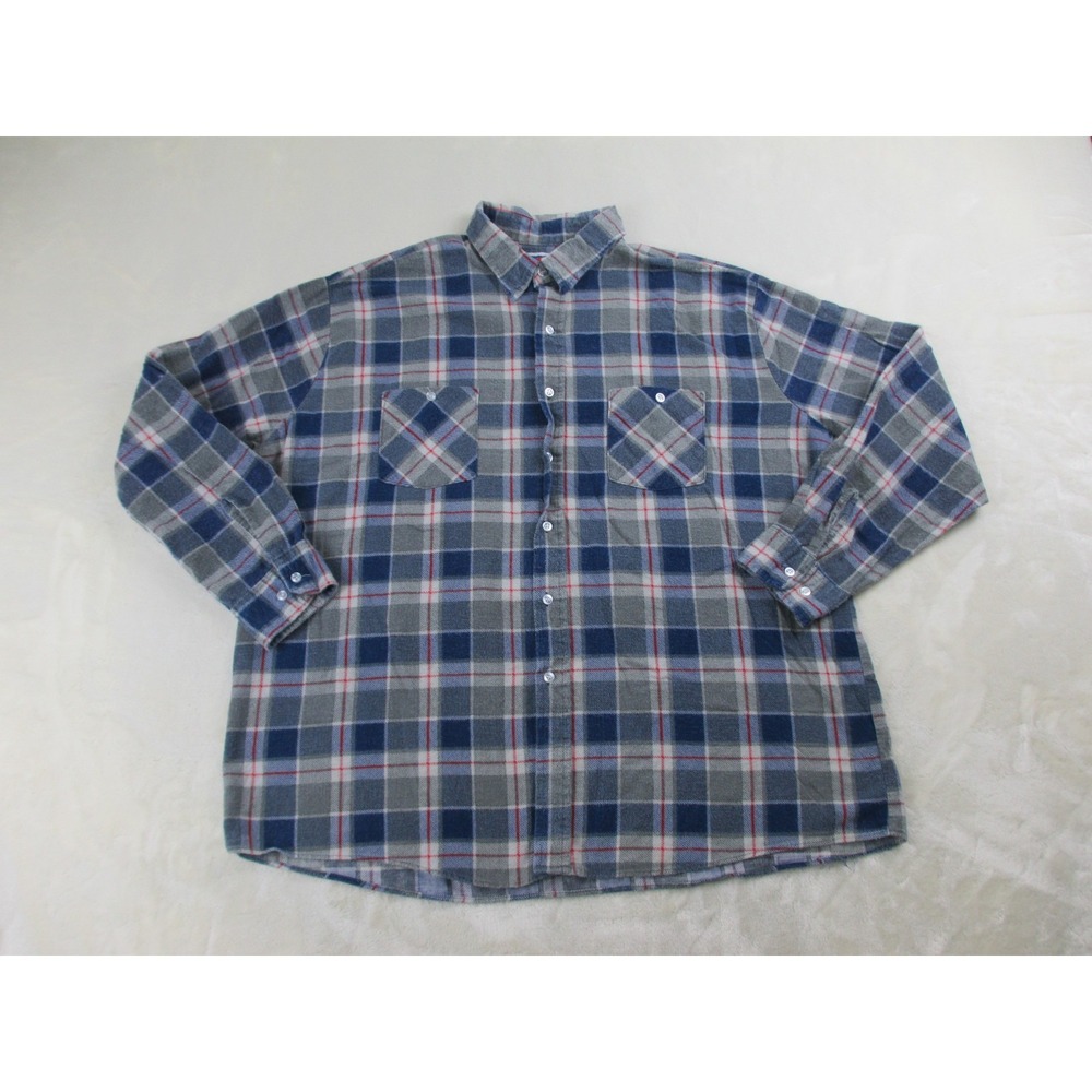 American Edition Shirt Mens 2XL XXL Blue Plaid Button Up Flannel Long Sleeve USA